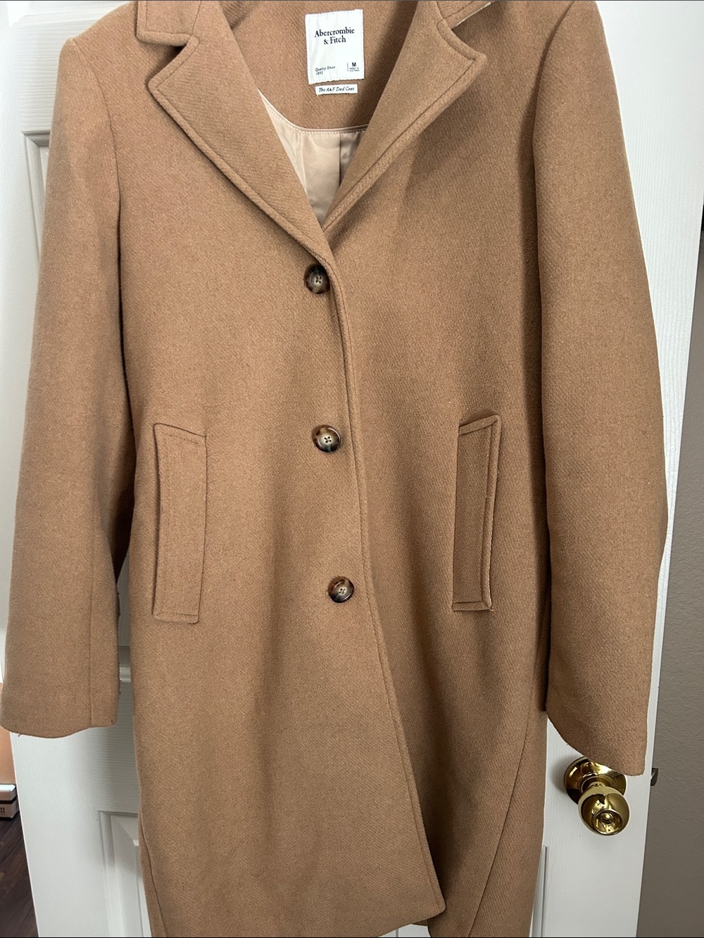 Abercrombie & Fitch Camel Wool-Blend Notch Lapel Coat - Picture 3 of 5